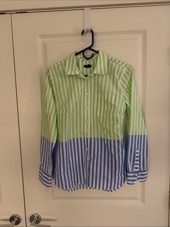 Talbots Tops - Talbots Two-Tone Green and Blue Striped Button-Up Shirt